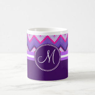 Monogramm-lila rosa Stammes- Zickzack Zickzacke Kaffeetasse