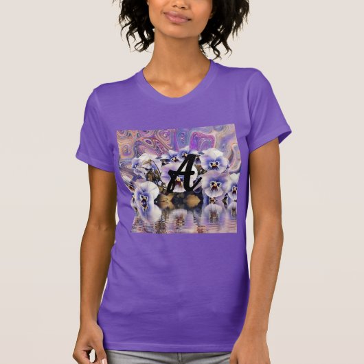 Monogramm Lila rosa Stiefmütterchen Wasser Farbe T-Shirt (Vorderseite)