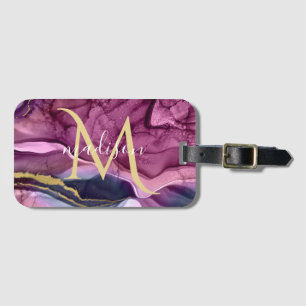 Monogramm Lila Rosa und Gold Achat Geode Gepäckanhänger