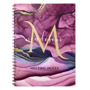 Monogramm Lila Rosa und Gold Achat Geode Notizblock