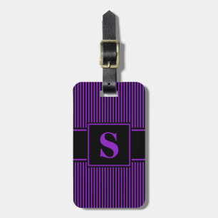 Monogramm Lila-Schwarz-Pinstripe Gepäckanhänger