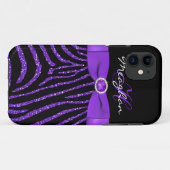 Monogramm lila, schwarzer GlitzerZebra iPhone 5 Case-Mate iPhone Hülle (Rückseite (Horizontal))
