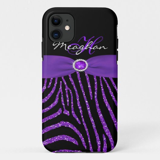 Monogramm lila, schwarzer GlitzerZebra iPhone 5 Case-Mate iPhone Hülle (Rückseite)