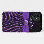 Monogramm lila, schwarzer GlitzerZebra iPhone 5 Case-Mate iPhone Hülle (Rückseite (Horizontal))