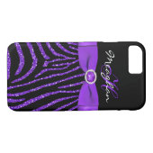 Monogramm lila, schwarzer GlitzerZebra iPhone 7 Case-Mate iPhone Hülle (Rückseite (Horizontal))