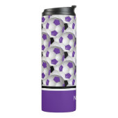 Monogramm-lila schwarzes Fußball-Ball-Muster Thermosbecher (Nach links gedreht)