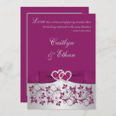 Monogramm Lila, Silver Floral Wedding Einladung (Vorne/Hinten)