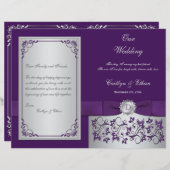 Monogramm Lila, Silver Floral Wedding Program 2 (Vorne/Hinten)