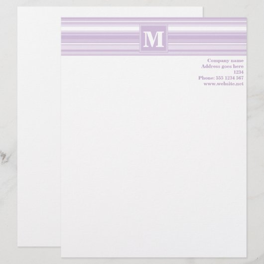 Monogramm lila Streifen Briefbogen (Vorne/Hinten)
