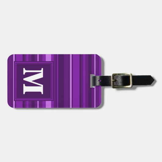 Monogramm lila Streifen Gepäckanhänger (Vorderseite horizontal)