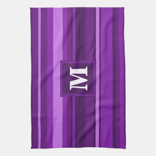 Monogramm lila Streifen Geschirrtuch (Vertikal)