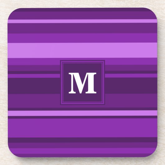 Monogramm lila Streifen Getränkeuntersetzer (Vorderseite)
