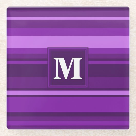 Monogramm lila Streifen Glasuntersetzer (Vorderseite)