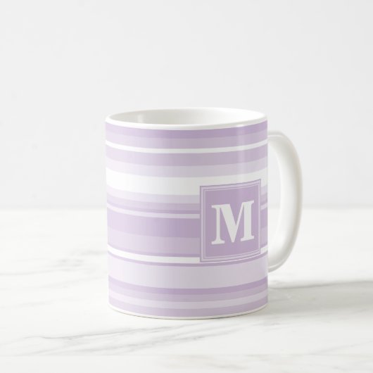 Monogramm lila Streifen Kaffeetasse (VorderseiteRechts)