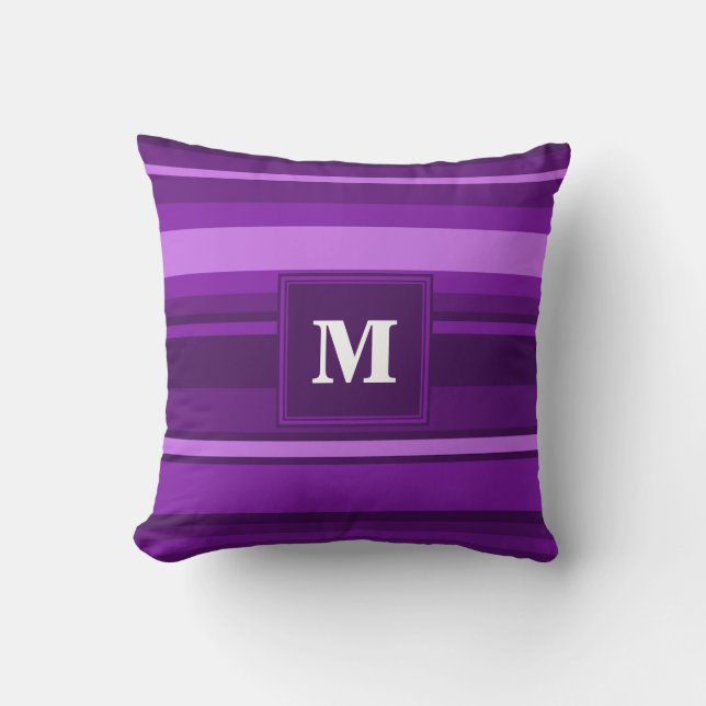 Monogramm lila Streifen Kissen (Vorderseite)