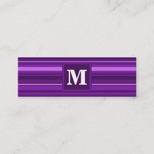 Monogramm lila Streifen Mini Visitenkarte (Vorderseite)