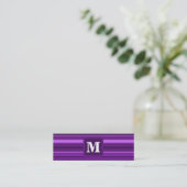 Monogramm lila Streifen Mini Visitenkarte (Stehend Vorderseite)