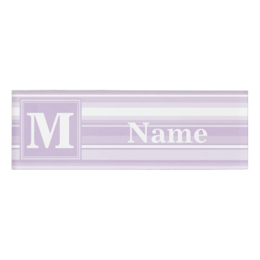 Monogramm lila Streifen Namenschild (Vorderseite)