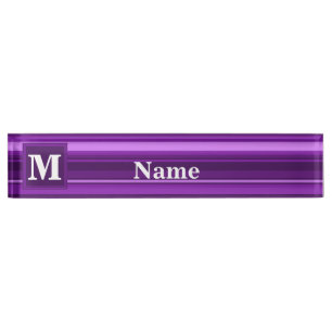 Monogramm lila Streifen Namensplakette