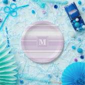 Monogramm lila Streifen Pappteller (Party)