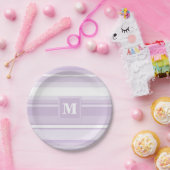 Monogramm lila Streifen Pappteller (Party)