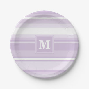 Monogramm lila Streifen Pappteller