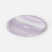 Monogramm lila Streifen Pappteller (Schrägansicht)