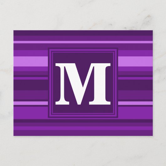 Monogramm lila Streifen Postkarte (Vorderseite)