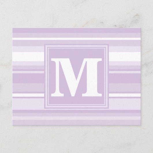 Monogramm lila Streifen Postkarte (Vorderseite)