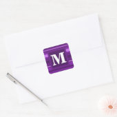 Monogramm lila Streifen Quadratischer Aufkleber (Umschlag)