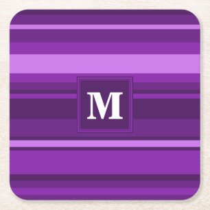 Monogramm lila Streifen Rechteckiger Pappuntersetzer