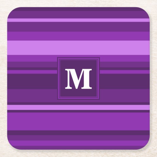 Monogramm lila Streifen Rechteckiger Pappuntersetzer (Vorderseite)