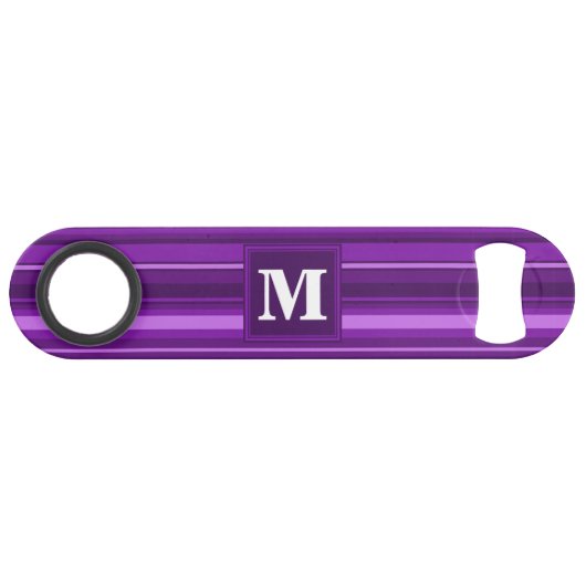 Monogramm lila Streifen Speed Flaschenöffner (Vorderseite (Horizontal))