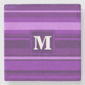 Monogramm lila Streifen Steinuntersetzer (Vorderseite)