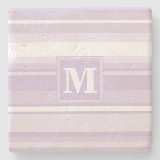 Monogramm lila Streifen Steinuntersetzer (Vorderseite)