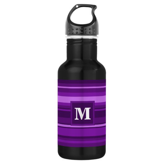 Monogramm lila Streifen Trinkflasche (Vorderseite)