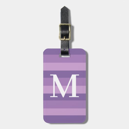 Monogramm Lila Tritone Streifen Gepäckanhänger (Vorderseite vertikal)