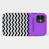 Monogramm, Lila u. weißes Zickzack iPhone /5S Case-Mate iPhone Hülle (Rückseite (Horizontal))