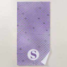 Monogramm Lila und grüne Mermaid-Skala Strandtuch