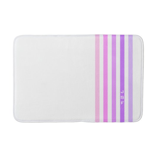 Monogramm lila und rosa vertikale Streifen Badematte (Vorderseite)