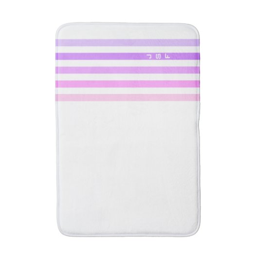 Monogramm lila und rosa vertikale Streifen Badematte (Vorderseite Vertikal)