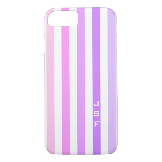 Monogramm lila und rosa vertikale Streifen Case-Mate iPhone Hülle (Rückseite)