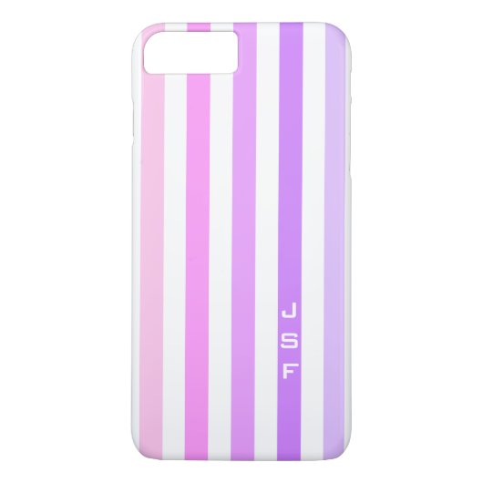 Monogramm lila und rosa vertikale Streifen Case-Mate iPhone Hülle (Rückseite)