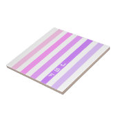 Monogramm lila und rosa vertikale Streifen Fliese (Seite)