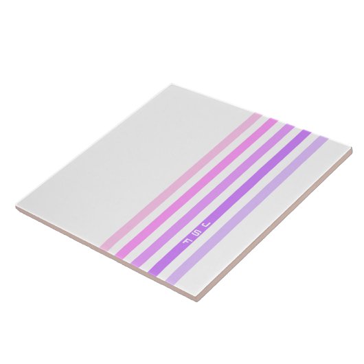 Monogramm lila und rosa vertikale Streifen Fliese (Seite)