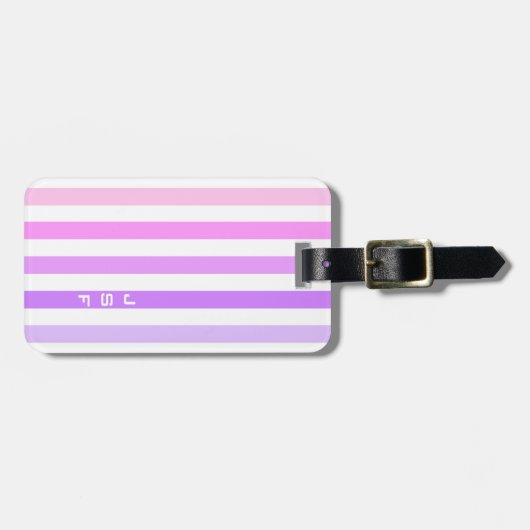Monogramm lila und rosa vertikale Streifen Gepäckanhänger (Vorderseite horizontal)