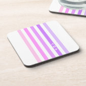 Monogramm lila und rosa vertikale Streifen Getränkeuntersetzer (Linke Seite)