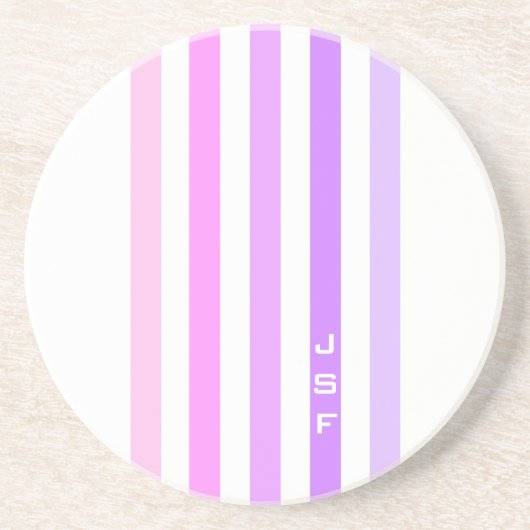 Monogramm lila und rosa vertikale Streifen Getränkeuntersetzer (Vorne)