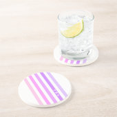 Monogramm lila und rosa vertikale Streifen Getränkeuntersetzer (Seite)