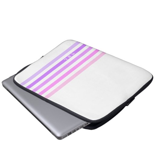 Monogramm lila und rosa vertikale Streifen Laptopschutzhülle (Vorne Knopf)